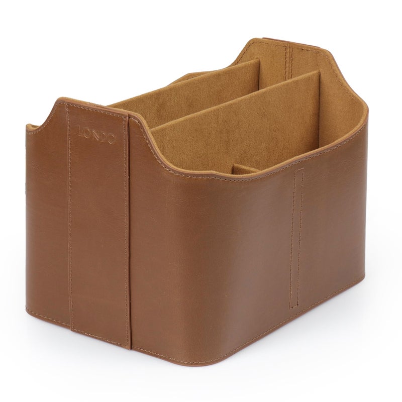 Londo PU Leather Remote Control Holder  Office Supplies Desk Organizer with Tablet Slot  Makeup Brush and Utensils Cube  Large Capacity Desk Caddy With 5 Compartments - Image 1